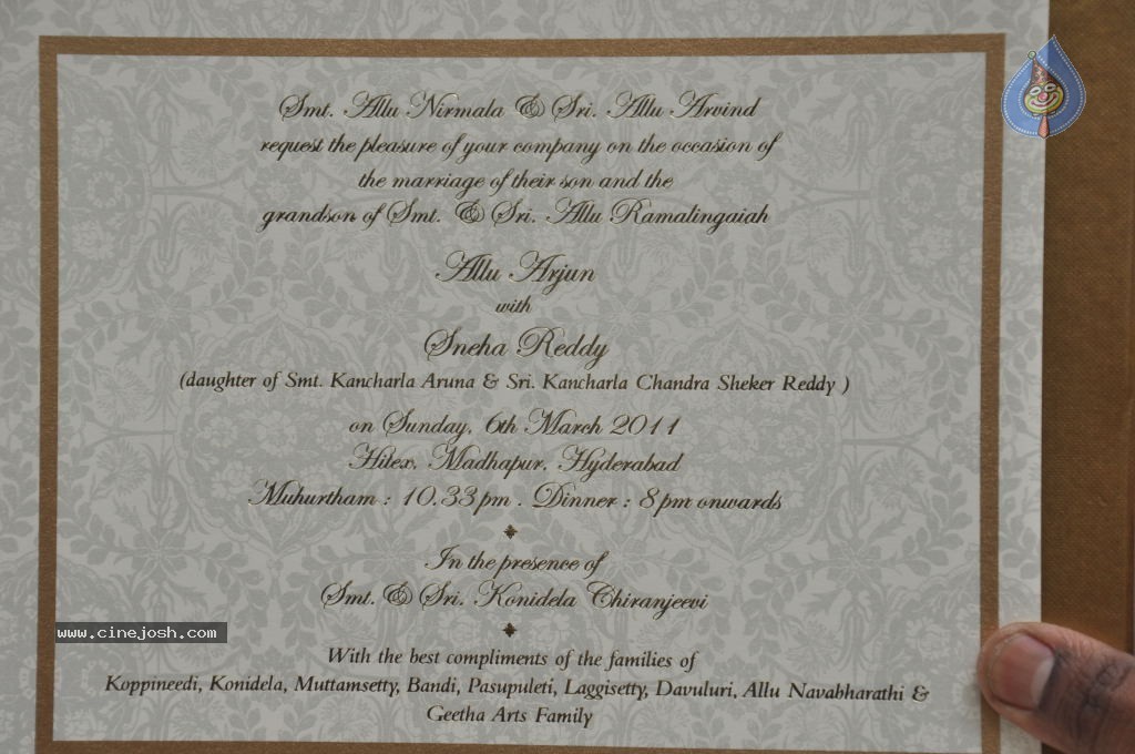 Allu Arjun Marriage Invitation Card - 5 / 6 photos