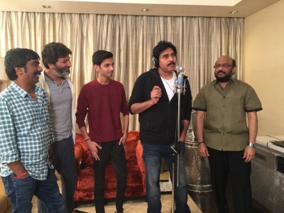 Agnyaathavaasi Pawan's Song Recording Session - 6 of 9