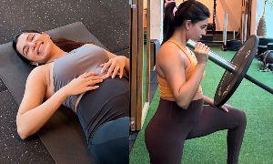 Pregnant Samantha surprises with gym workouts