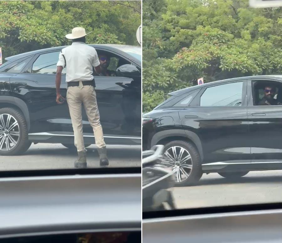 Bellamkonda Sreenivas drives his car menacingly towards traffic constable
