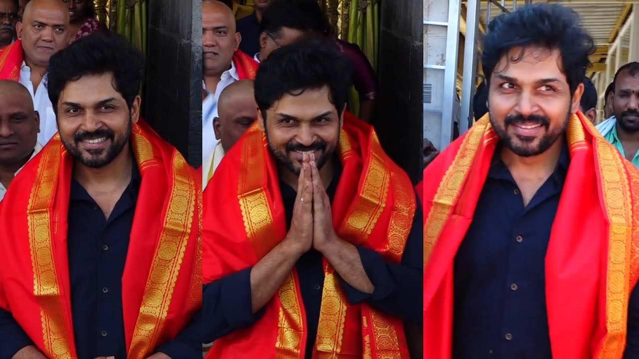 Karthi visits Tirupati along with family