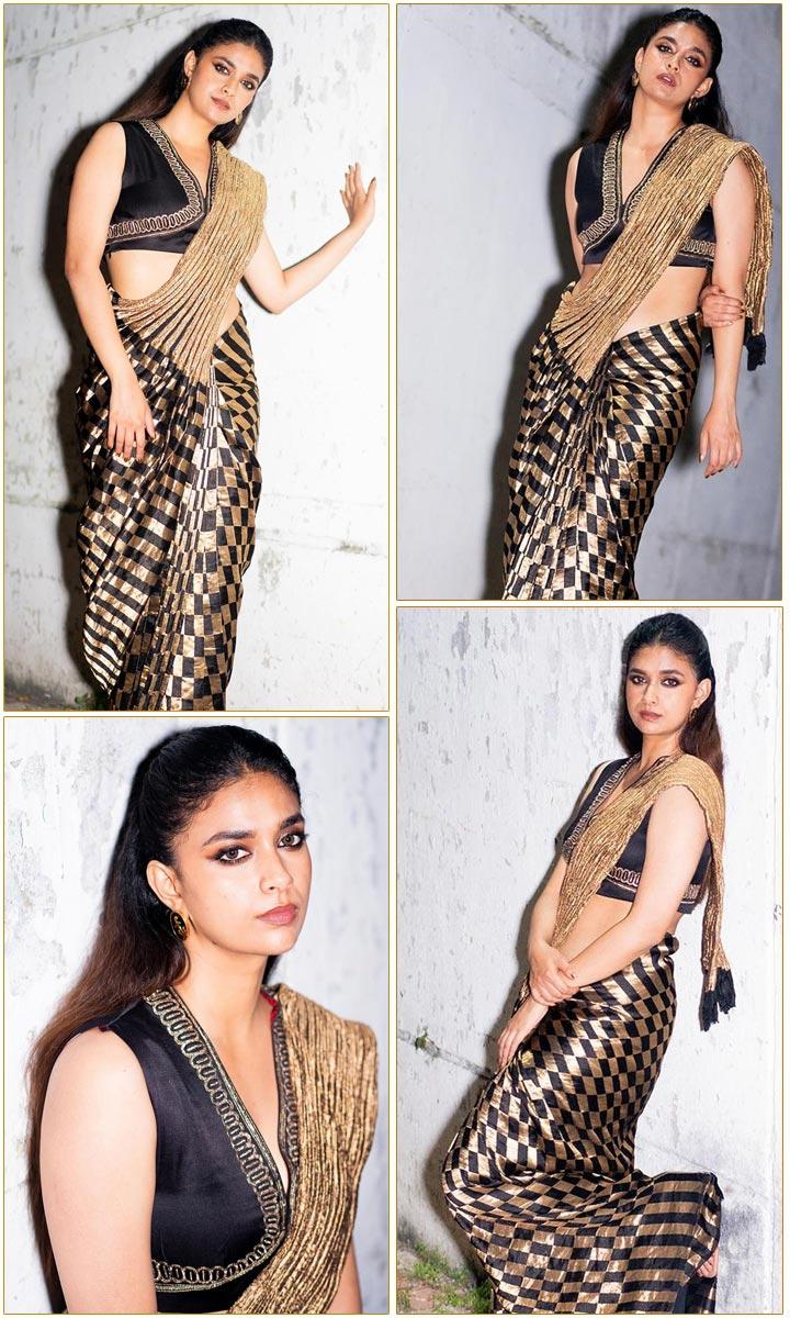 Keerthy Suresh Elegant Look In Black And Gold