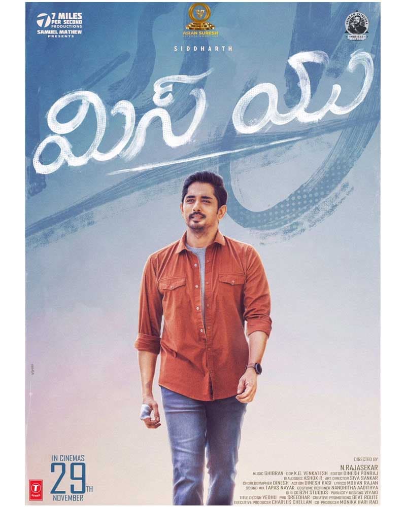 Siddharth Romantic Film Miss You Hits Theaters on November 29th
