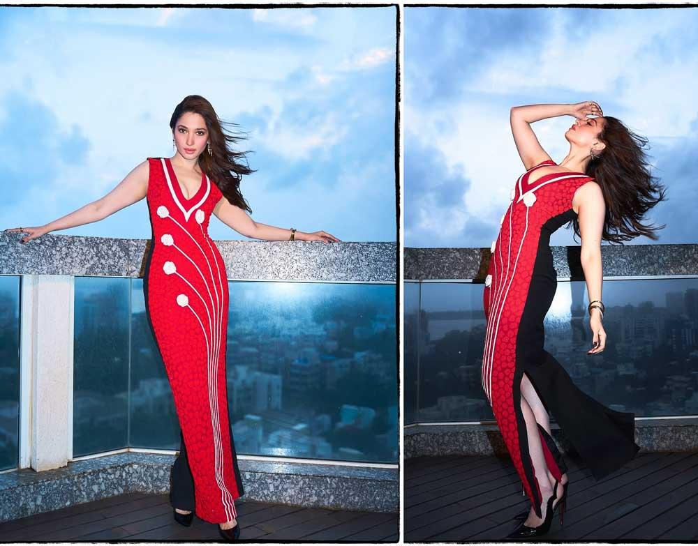 Tamannaah Bhatia Stuns in Red and Black Gown
