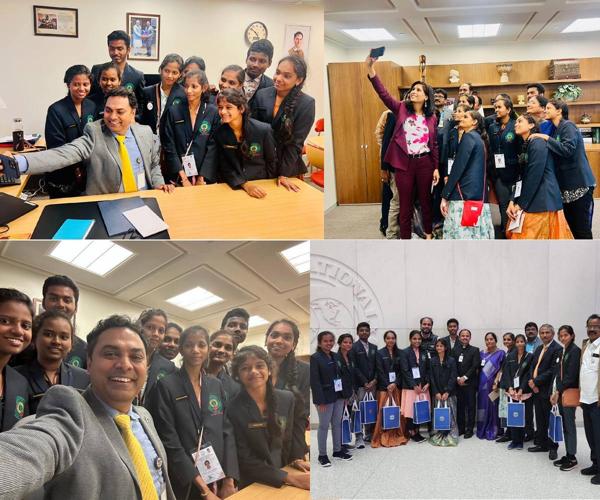 A delegation of Andhra Pradesh students at the IMF headquarters