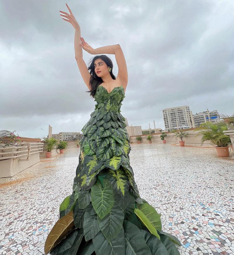 Adah Sharma wears strapless gown made out of leaves