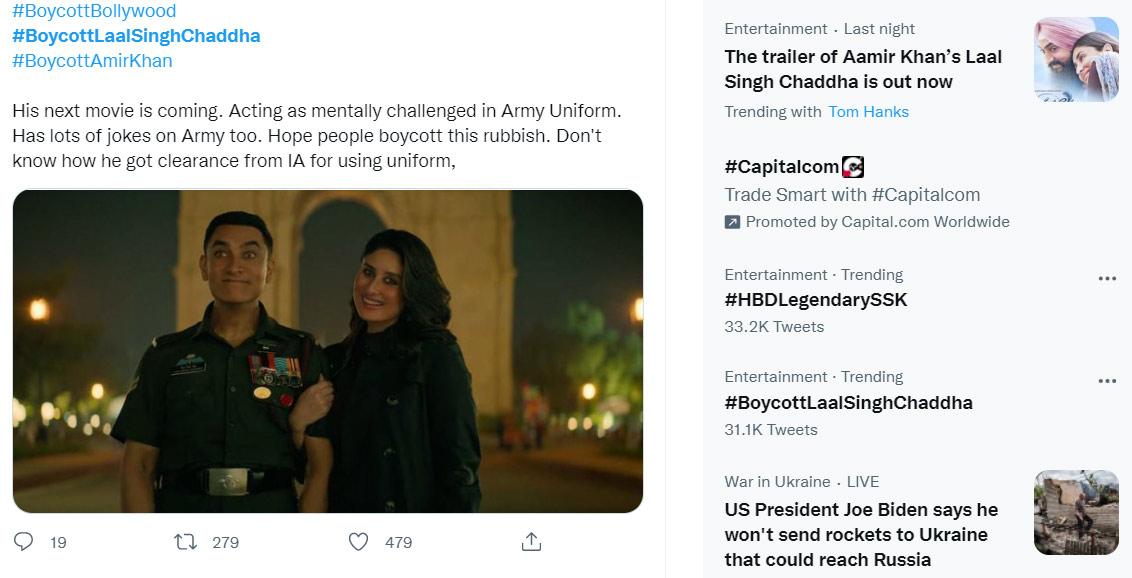 BoycottLaalSinghChaddha trends on Twitter