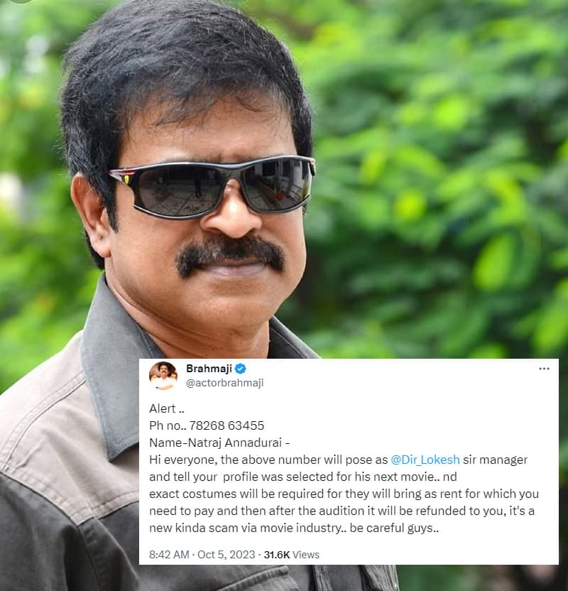 Brahmaji Tweet on Lokesh Manager Scam goes Viral