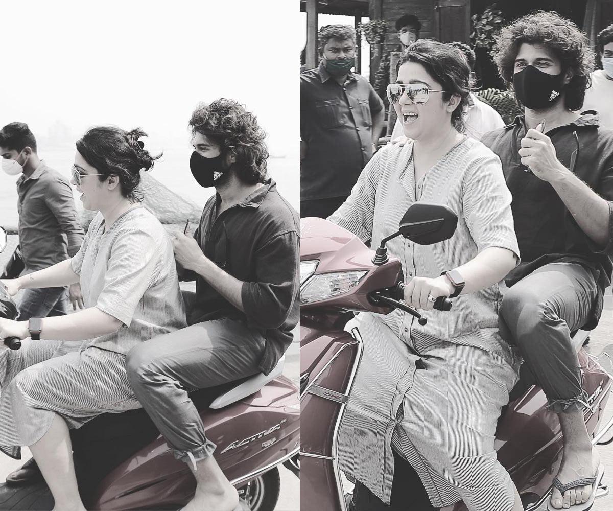 Charmi and Vijay Devarakonda Scooty ride