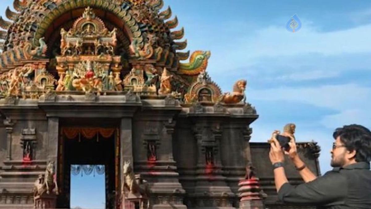Chiru takes a video at Acharya sets