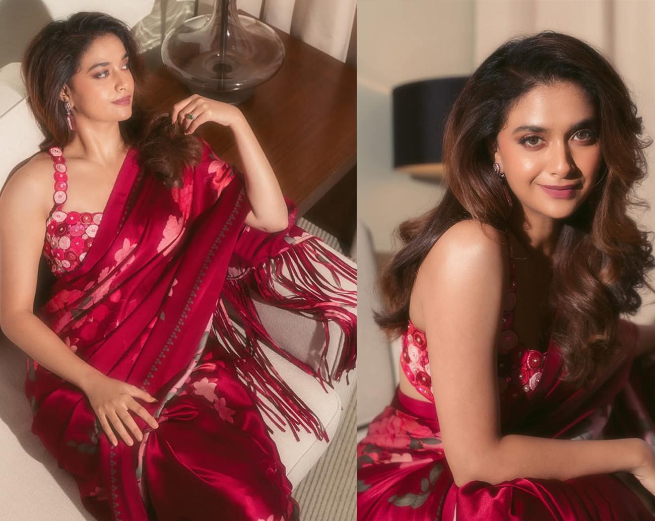 Dubai Diaries: Keerthy Suresh in red saree