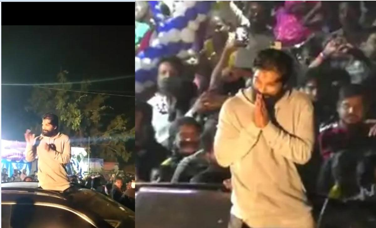 Flower rain on Allu Arjun in Rampachodavaram