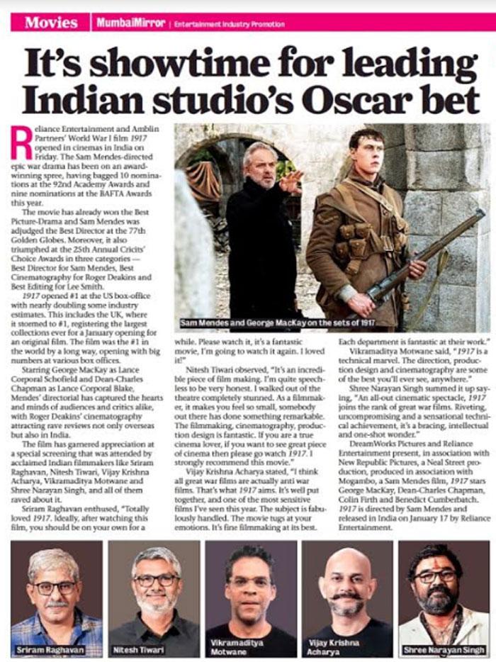 Hollywood Film 1917 Creates Sensation 
