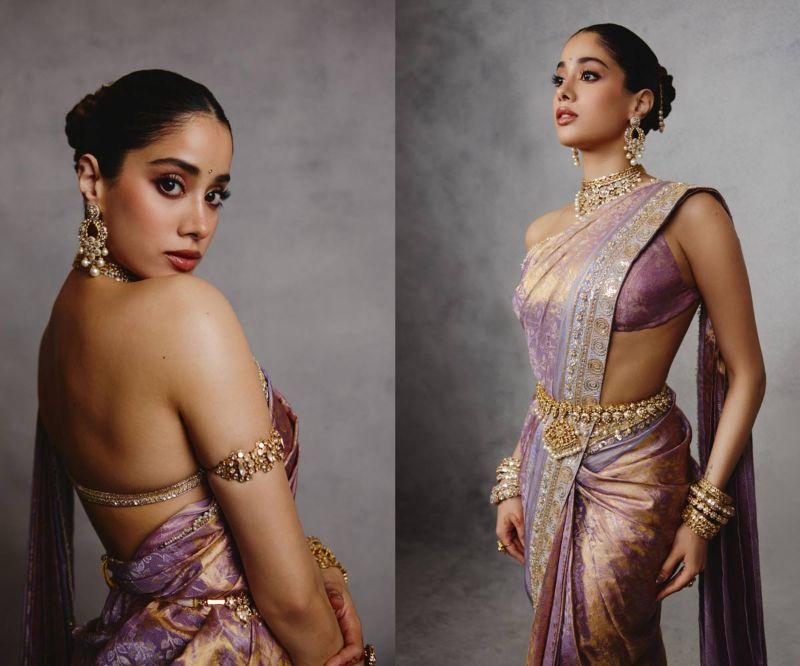 Janhvi Kapoor Serves Regal Glam In Mauve Silk Saree
