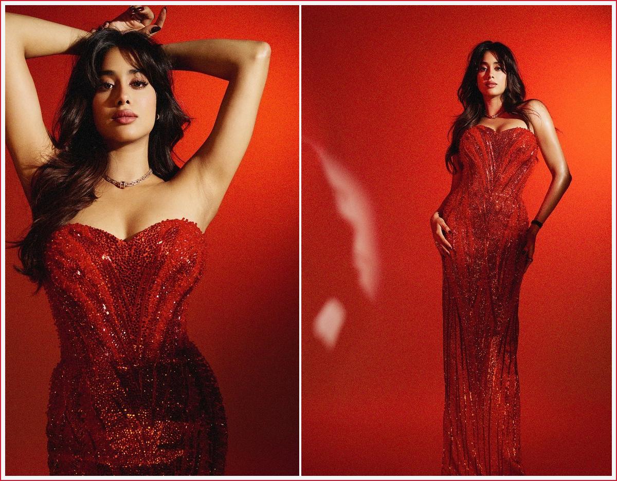 Janhvi Kapoor look in a red gown