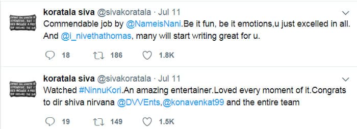Koratala Siva Praises Nani and Ninnu Kori Team