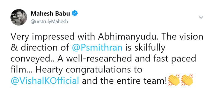 Mahesh heaps praises on Abhimanyudu