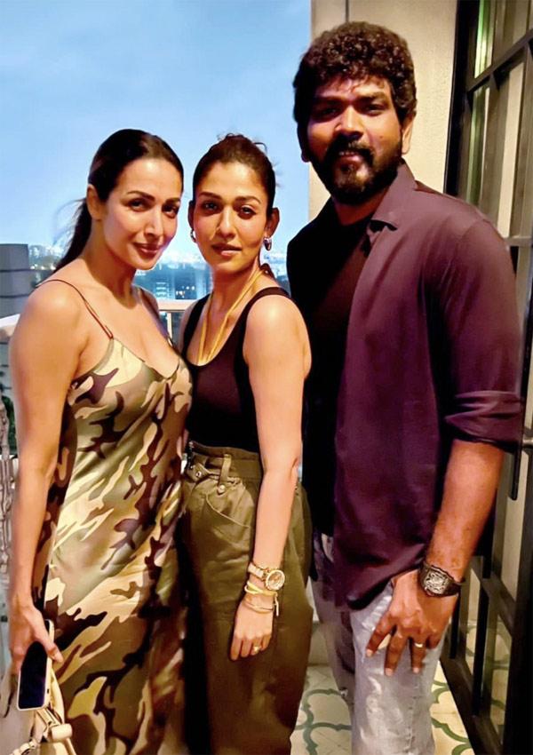 Malaika Arora poses with newlyweds Nayanthara, Vignesh