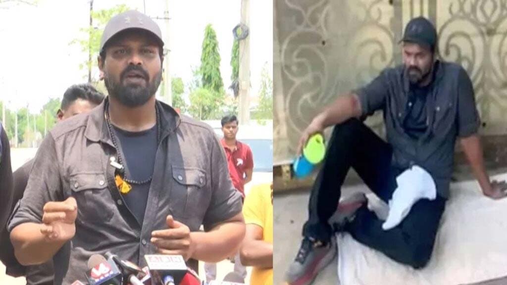 Manchu Manoj dharna in front of Mohan Babu house