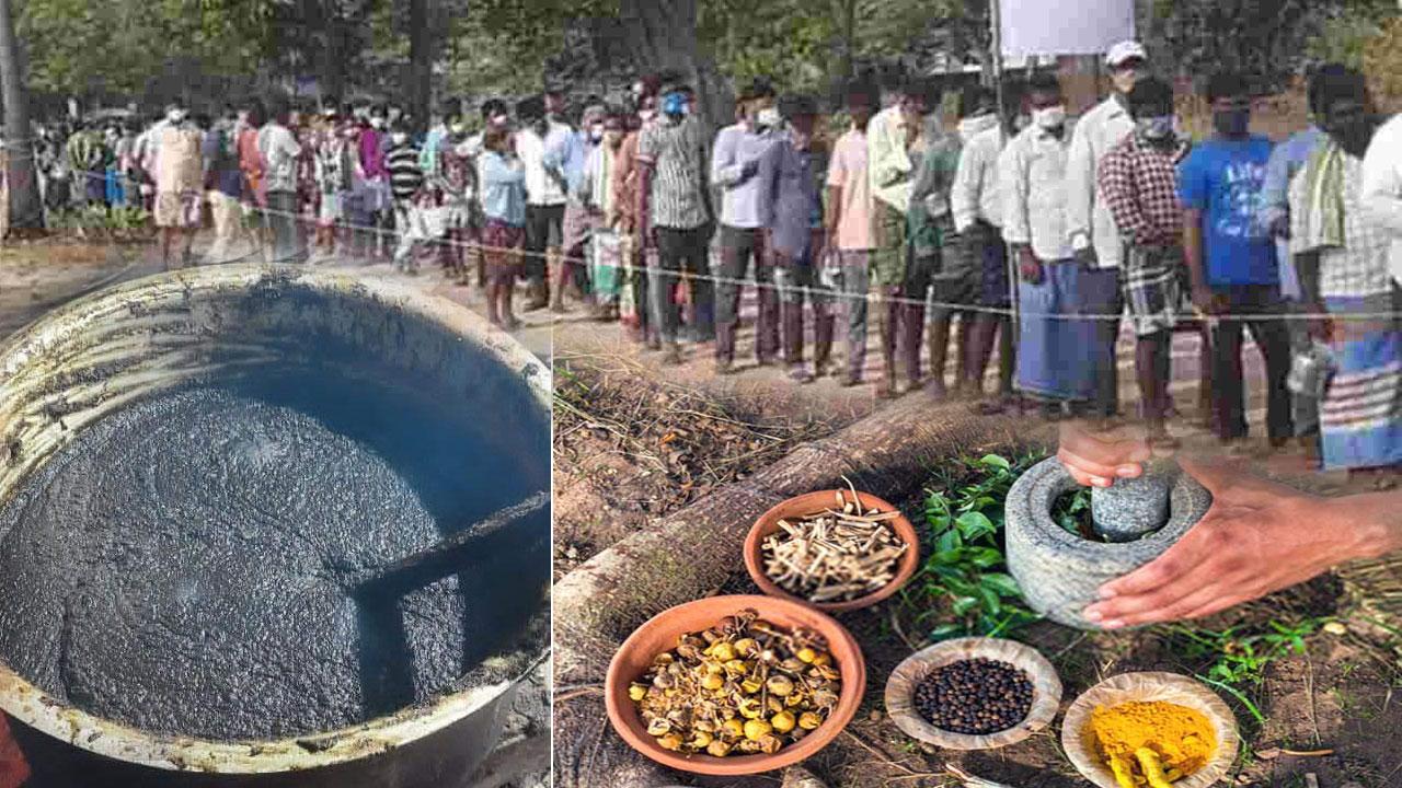 Massive crowd for COVID herbal medicine in Andhra Krishnapatnam