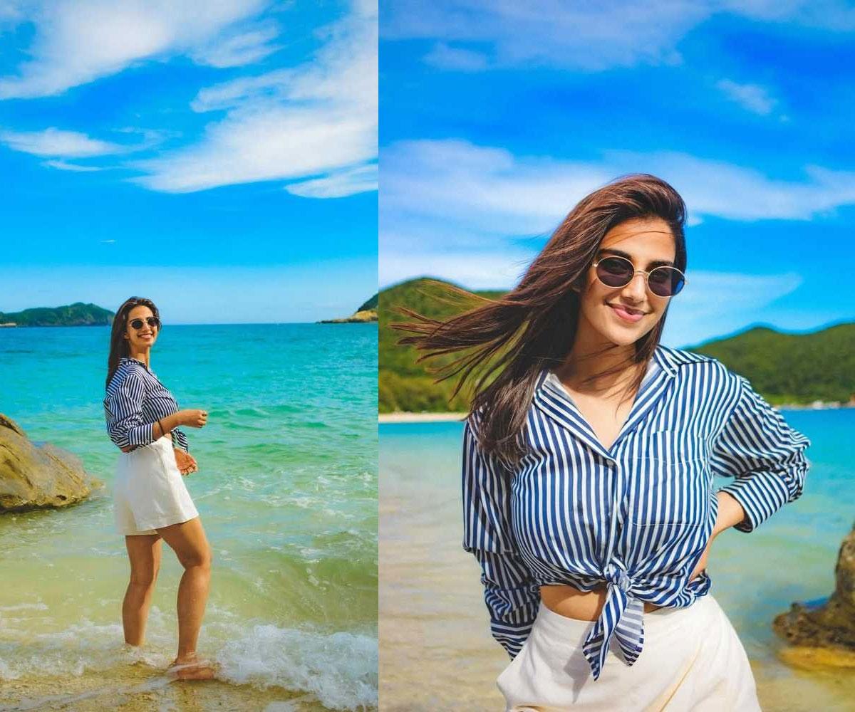 Meenakshi Chaudhary making a splash on the beach