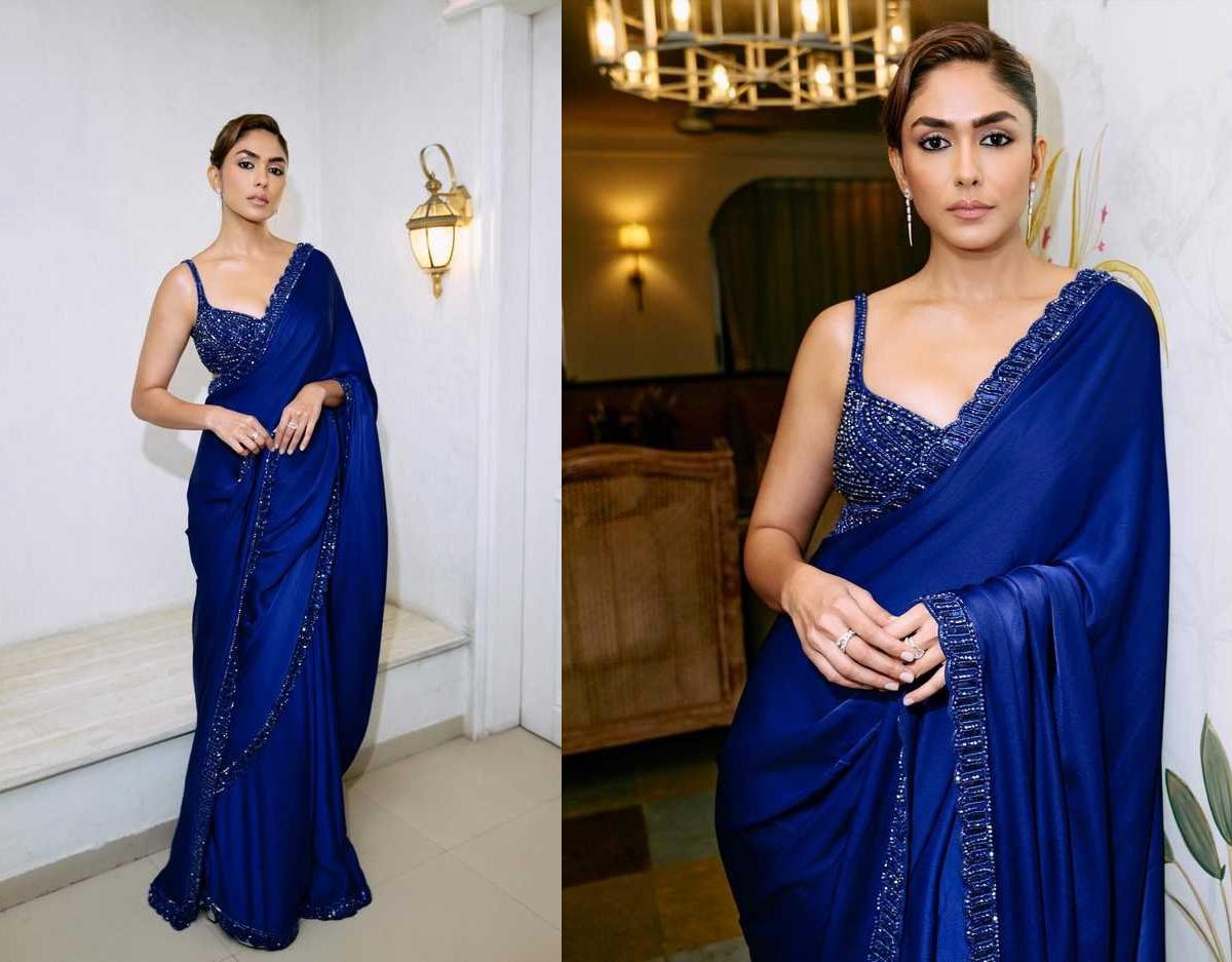 Mrunal Thakur in blue saree