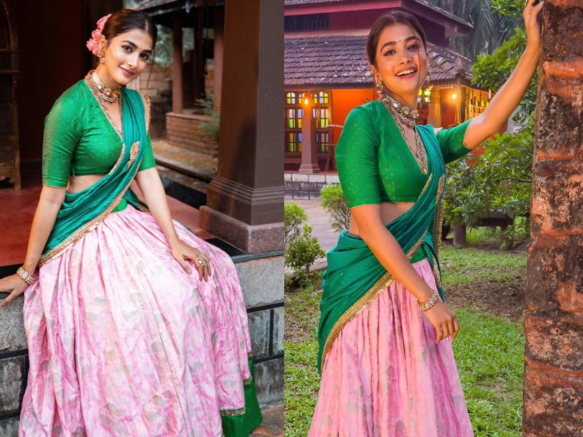 Pooja Hegde Half Saree Look