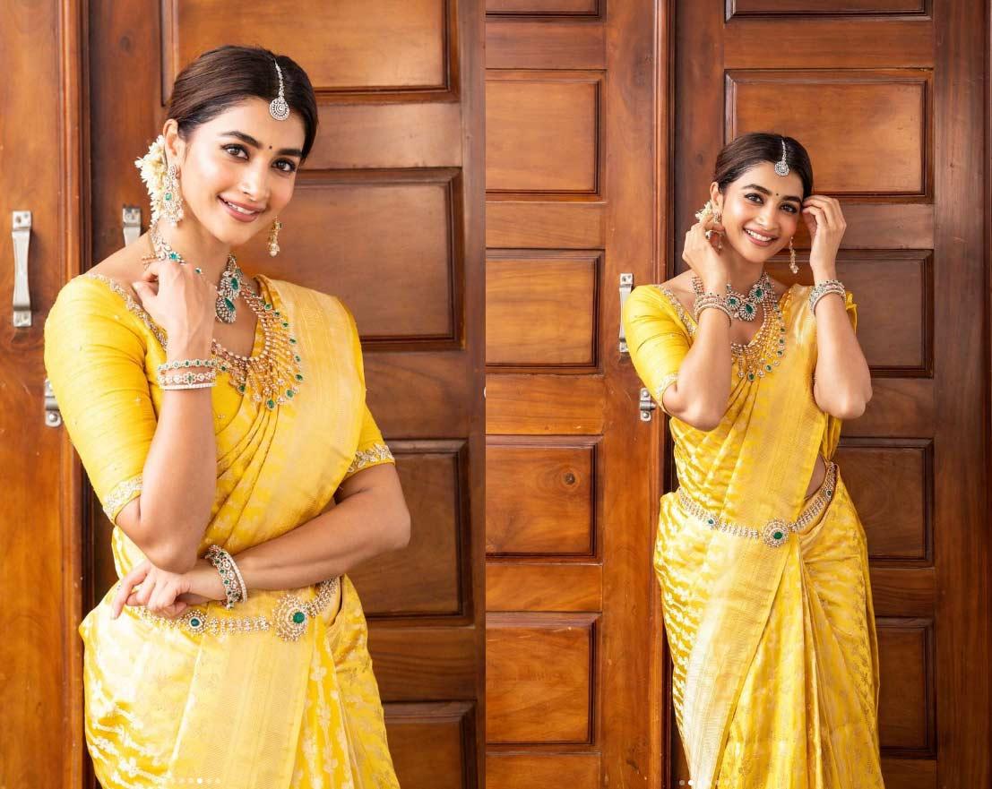 Pooja Hegde in Yellow Saree