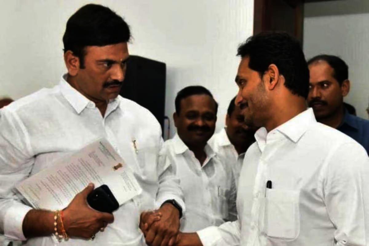 Raghurama Krishnam Raju sits beside YS Jagan 