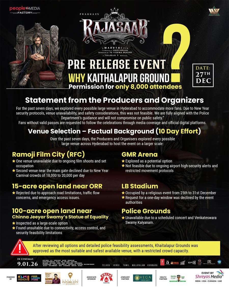 Raja Saab pre release event details 
