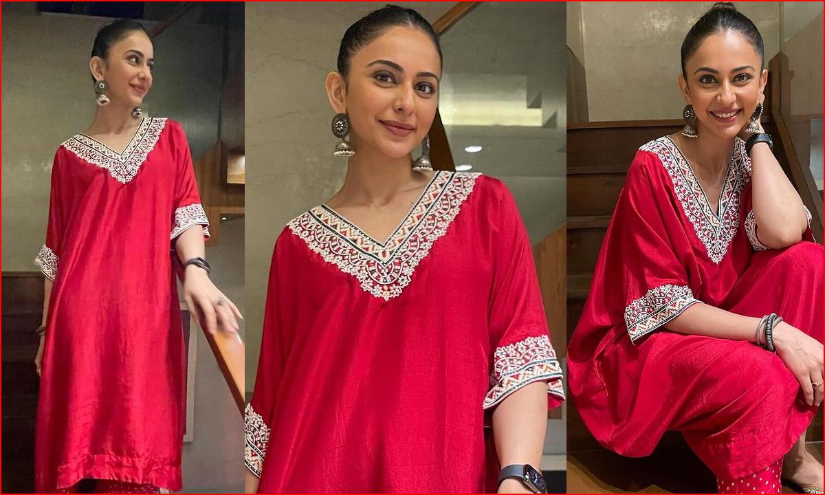 Rakul Preet in rRed dress