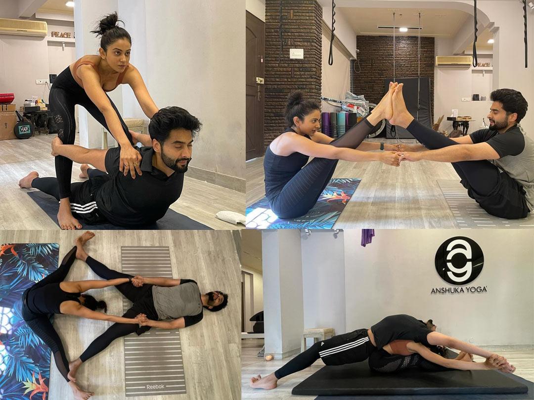 Rakul Preet Performs Yoga Along with Jacky