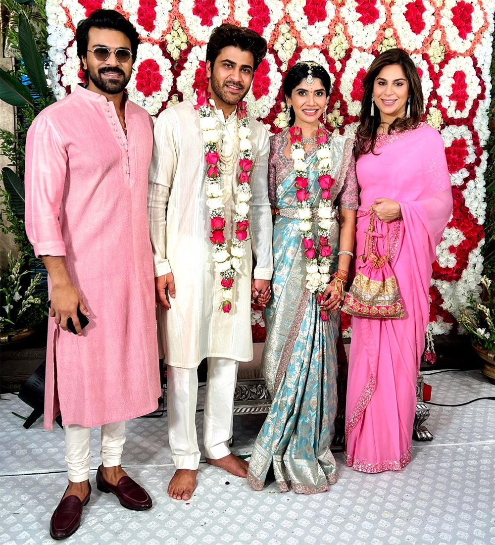 Ram Charan and his Wife attends Sharwanand engagement