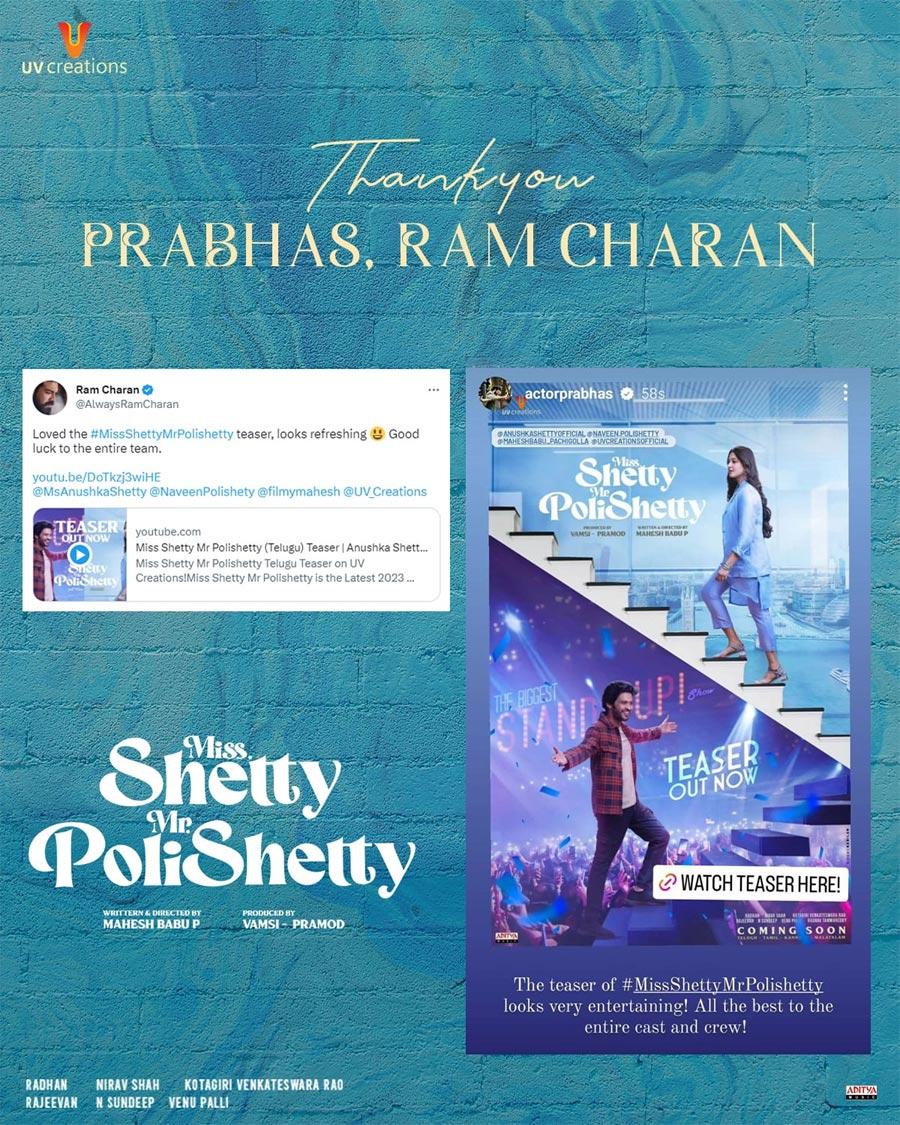 Ram Charan and Prabhas loves Miss Shetty Mr Polishetty teaser