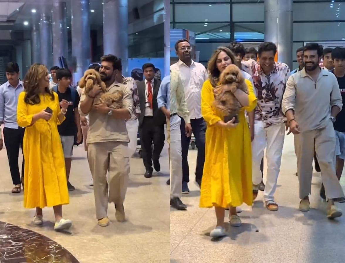 Ram Charan and Upasana as they landed back in Hyderabad 