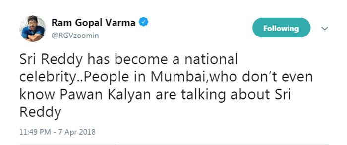 Ram Gopal Varma Tweets on Sri Reddy