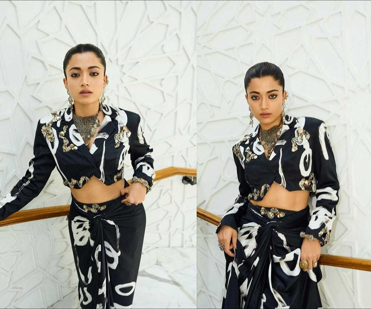 Rashmika in a stunning black dress look