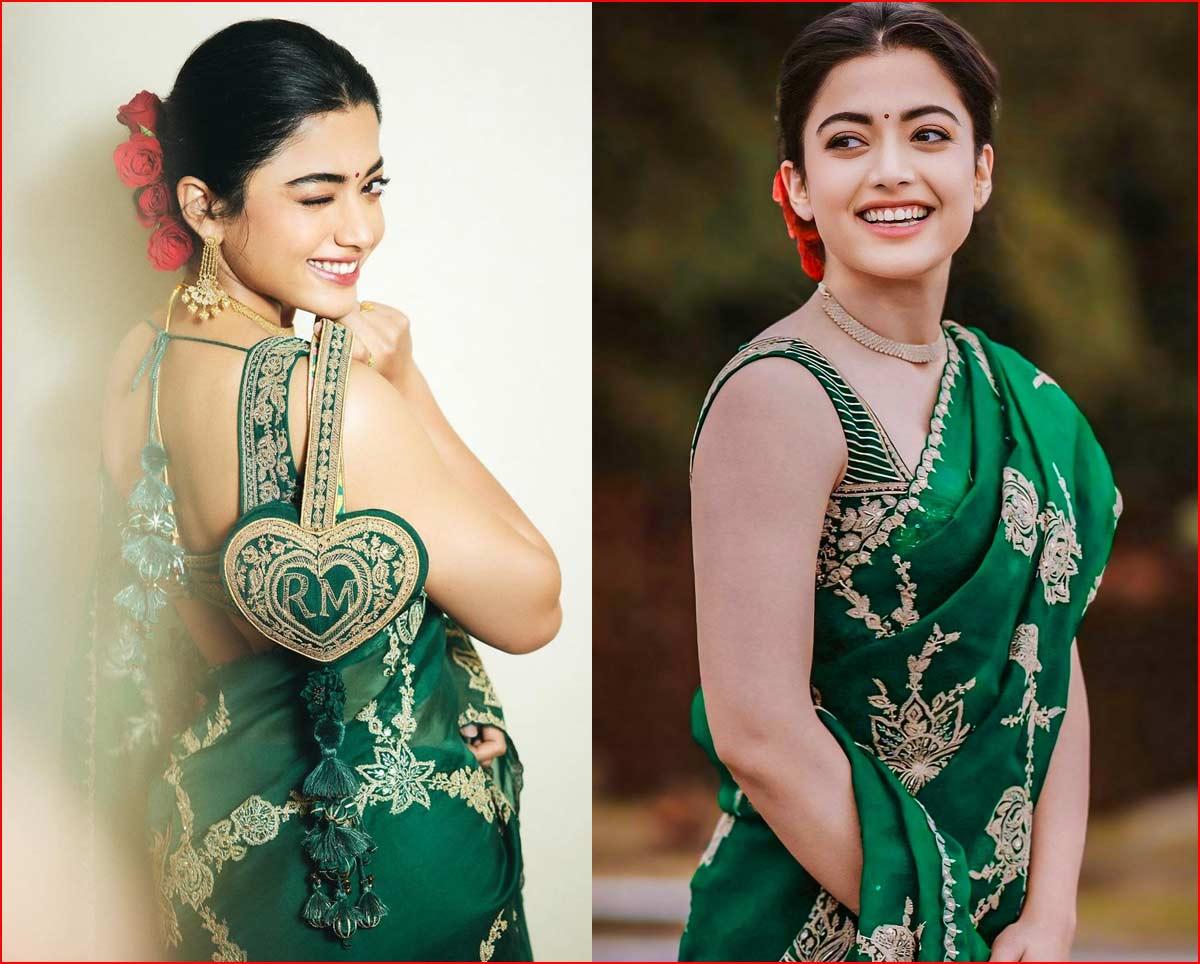 Rashmika Mandanna in eye-catching green saree