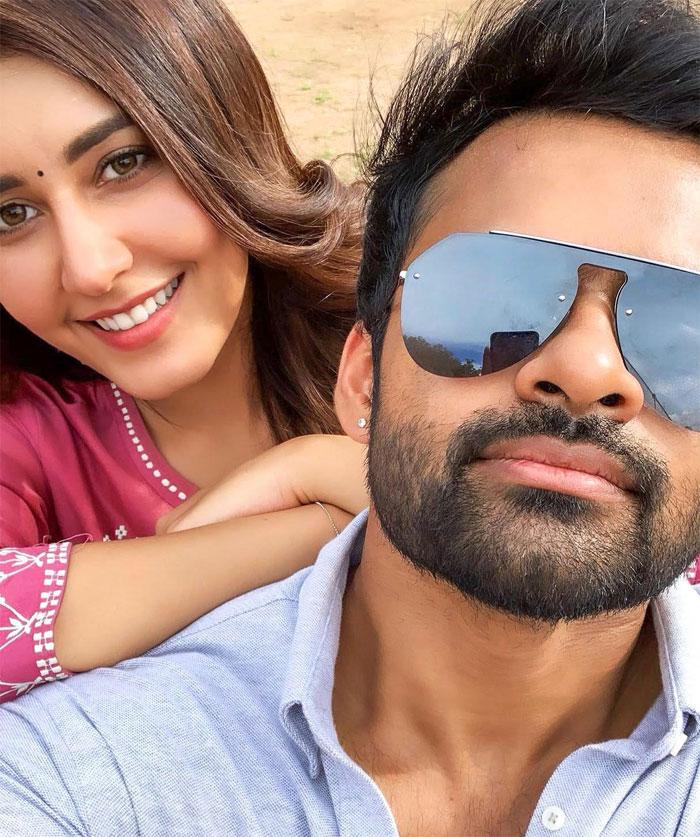 Sai Tej and Raashi Khanna selfie at Pratiroju Pandage Sets 