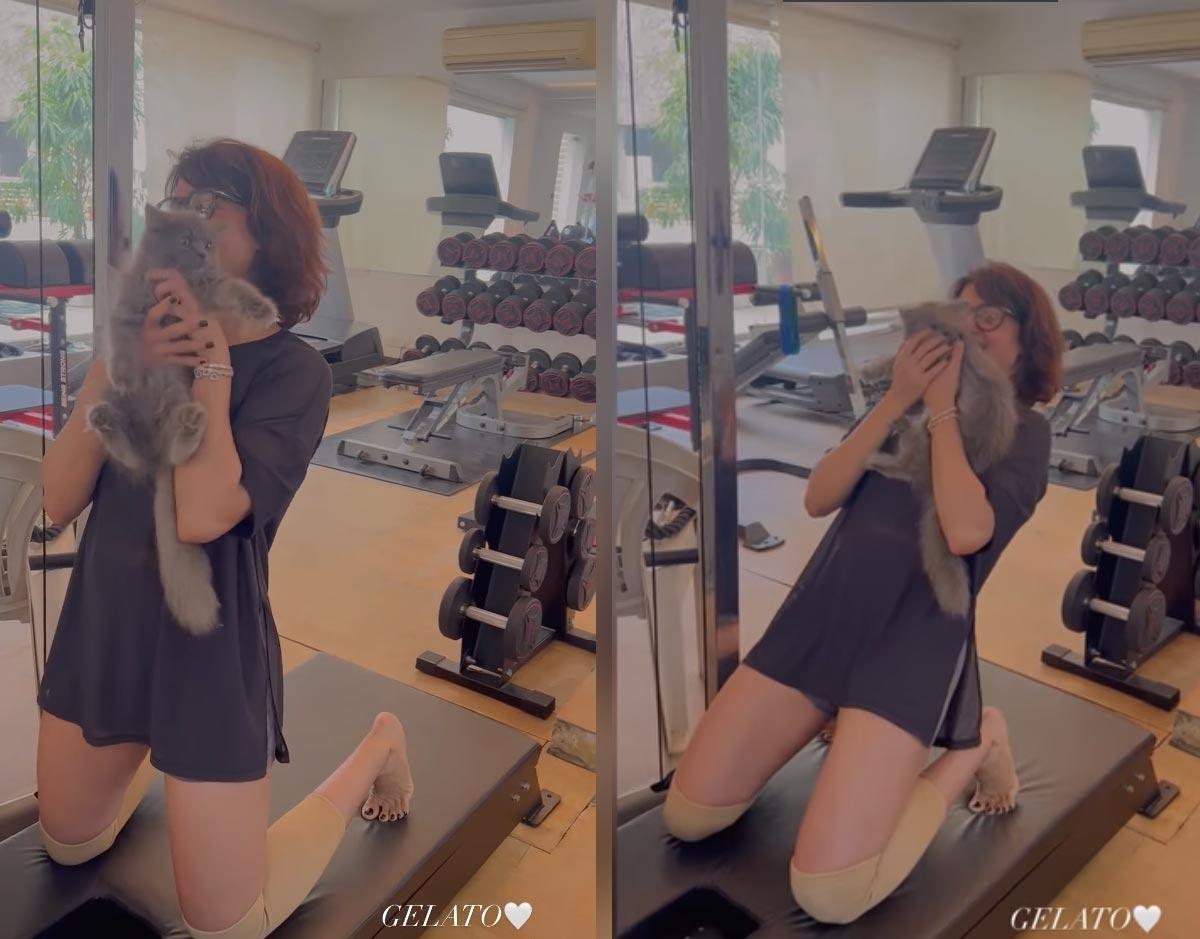 Samantha sets fitness goals in adorable workout video 