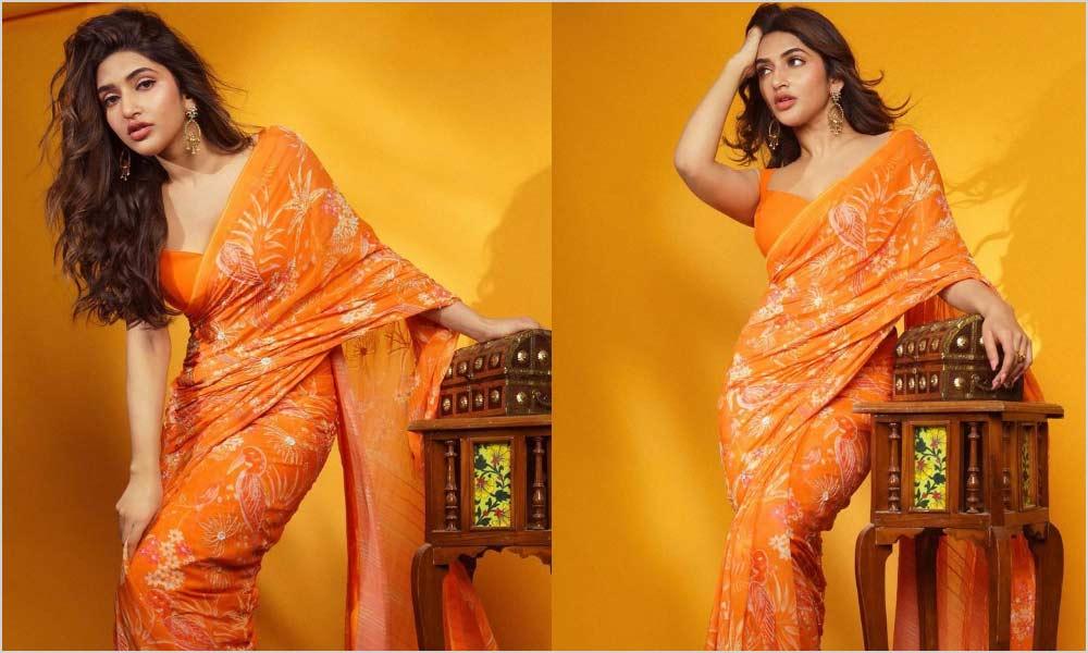 Sreeleela in orange color saree