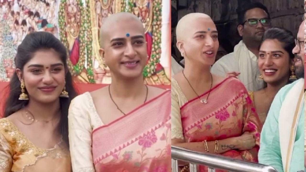 Surekha Vani offers her hair at Tirumala