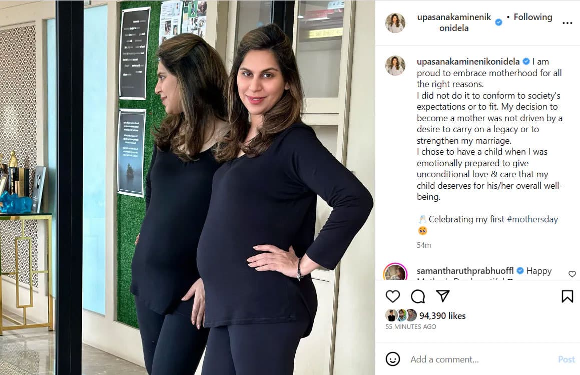 Upasana pens note as she celebrates her first Mothers Day