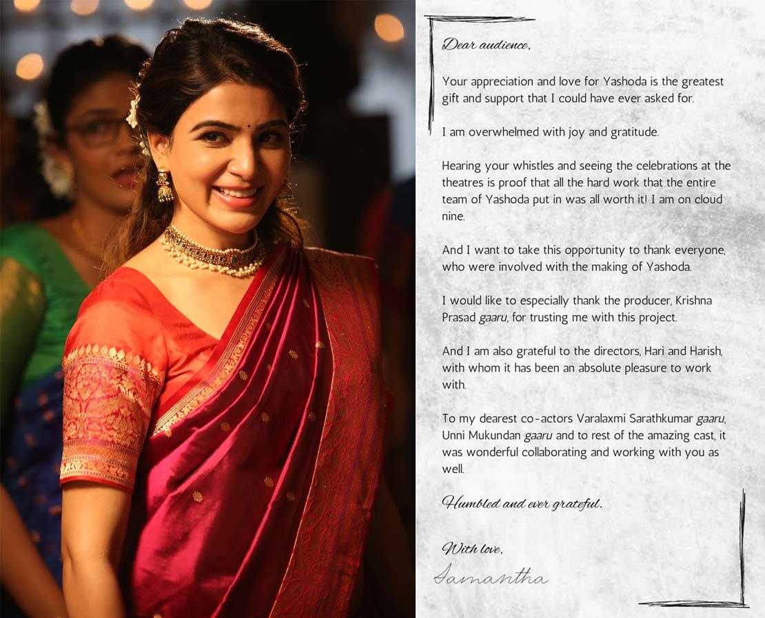  Yashoda Success: Samantha Open Letter
