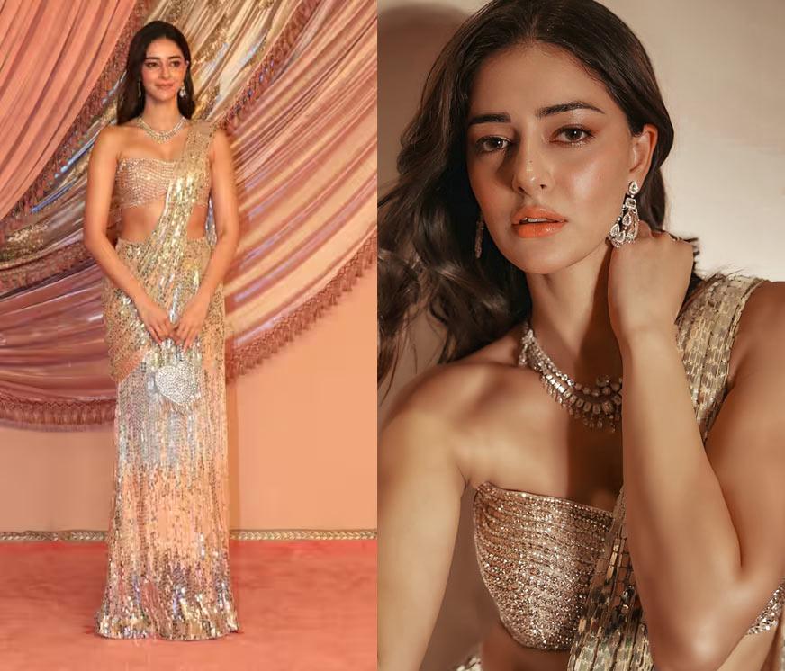 Ananya Pandey amazes in golden lehenga