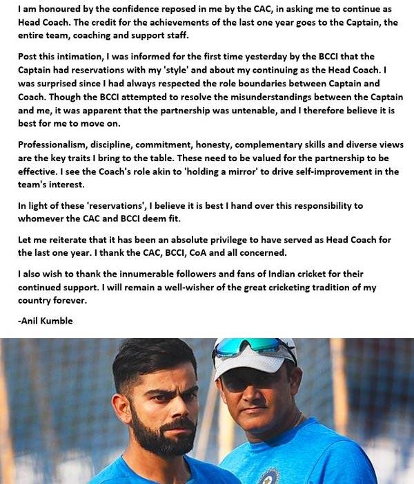 Anil Kumble Open Letter Shocks!