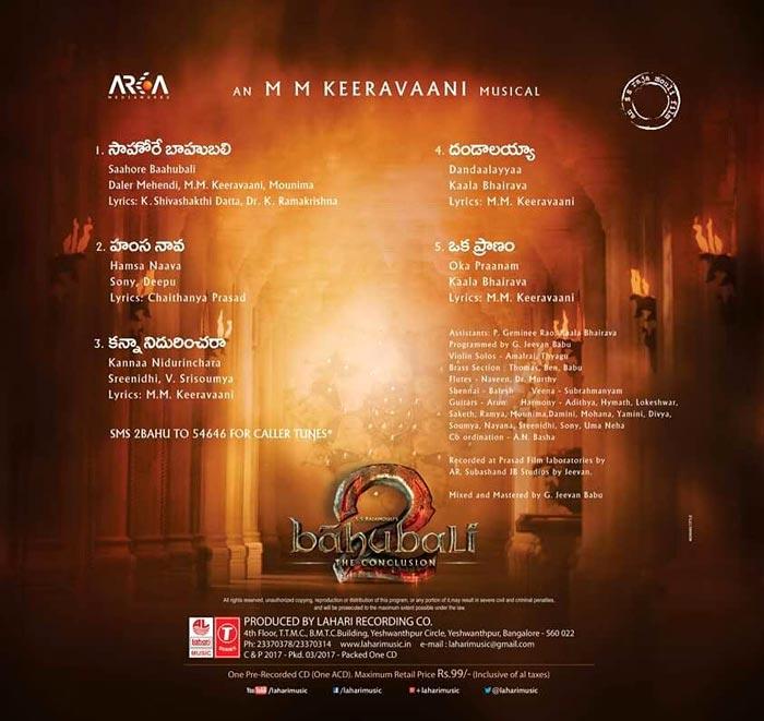 Bahubali 2 Audio Tracks List