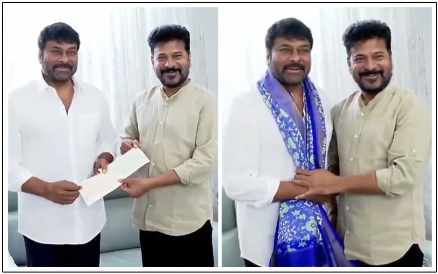 Chiranjeevi Meets Revanth Reddy And Handover Cheques For TS Flood Victims