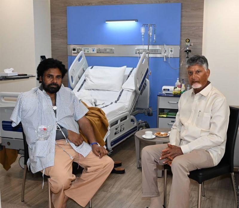 CM Chandra Babu visits Dy CM Pawan Kalyan after surgery