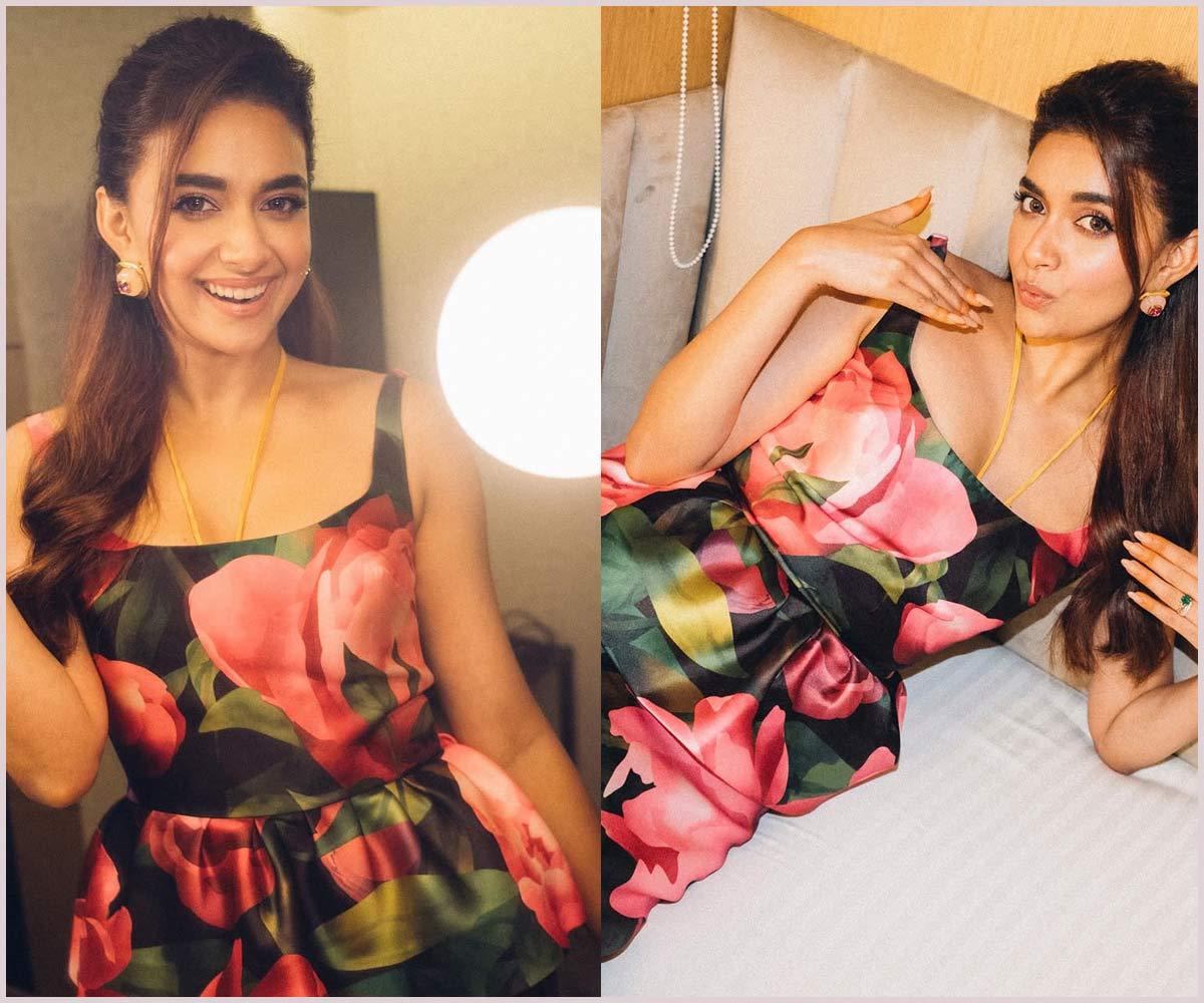 Keerthy Suresh Exudes Elegance in Lotus Print Peplum Dress